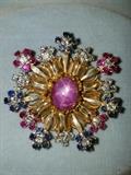 18k Gold, Diamond, Sapphire and Ruby Pin