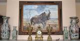 Rhino Oil on Canvas, Garniture Set, Large Asian Vases (SMALL ASIAN VASE PAIR NOT FOR SALE)