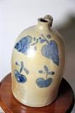 Stoneware Jug with Cobalt Leaves and Apples - VERY NICE!! Has Monogram Mark Near Handle