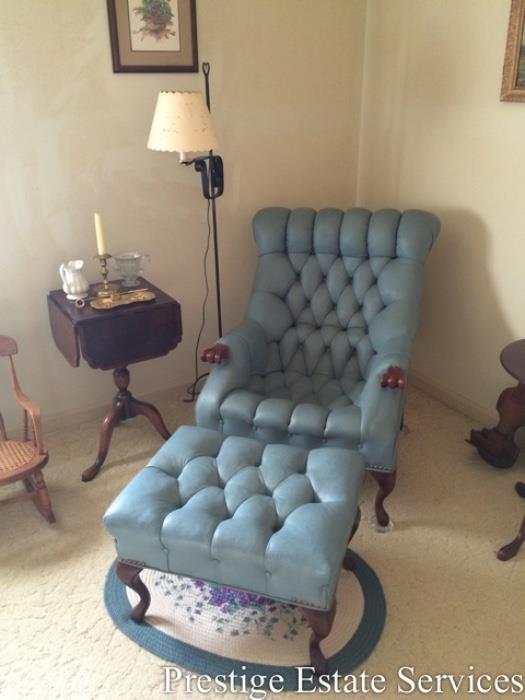 Quaint American Furniture, for Carl Forslund, tufted leather chair and ottoman