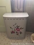 Vintage painted metal clothes hamper