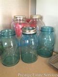 Vintage green glass Ball jars