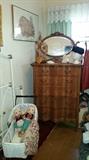 Antique Oak Highboy ~ Wicker Doll Buggy