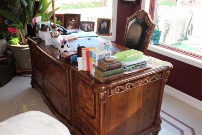Large, Ornate, Wood Desk & Chair