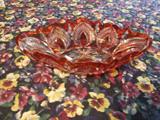 RUBY CUT CRYSTAL SERVING DISH.