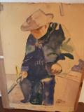 ARTIST JEPSON UNFRAMED ART PIECE, POSSIBLE WINSTON CHURCHILL FIGURE.