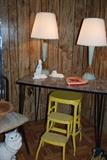 Vintage lamps, table, ladder,