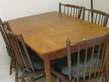 Vintage Wood Table and Six Chairs