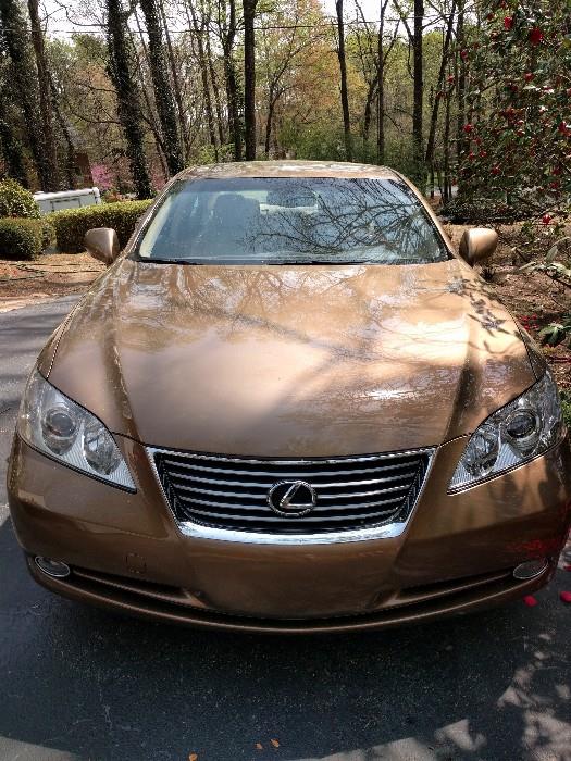 2007 Lexus ES 350 4-door Sedan, in Amber Pearl exterior, w/Cashmere interior;                                         VIN # JTHBJ46G372075399, 78,420 miles.                     Thoughtfully equipped with: 3.5 L engine, power locks, sunroof, Cassette/CD/AM/FM stereo, auxiliary audio input, rear defroster, ABS brakes, heated front seats, memory seats, A/C front seats, navigation system, premium package, automatic transmission, power windows, A/C, cruise control, full leather seating, memory seats, power mirrors, alloy wheels, traction control, satellite radio ready, side airbags, overhead airbags, rear sunshade, rear view camera, smart key. 