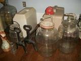 old jars, andirons, and several WORKING BERNINA sewing machines