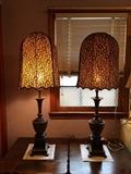Black and gold Antique lamps with black lace original lamp shades