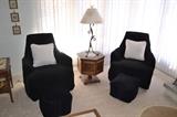 Vintage Swivel Chairs (seen here with black covers - see next photo), Octagon Pedestal Table, Contemporary Lamps