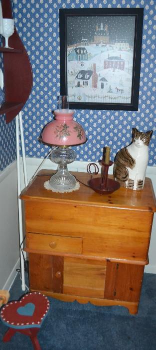 Antique Dry Sink (with drawer), Cat ceramic, Country Charm framed prints