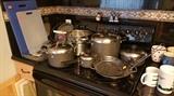 Kitchen ware, full set of pots and pans, lots of cups, cutting boards