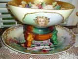 Antique Limoges Hand Painted Punch Bowl w/ Stand Circa 1904