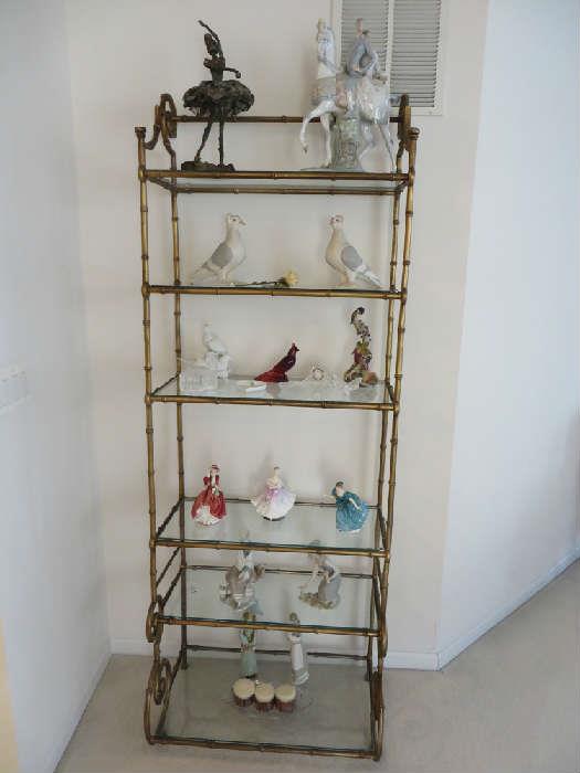 GILT METAL FAUX BAMBOO ETAGERE
VINTAGE HOLLYWOOD REGENCY STYLE

