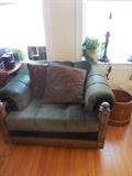 Vintage Over Stuffed. Hand Carved Framed/Mahogany Arm Chair