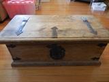 Antique Knotty Pine Trunk.Lifts Open from top.Hand Tooled Ornate Hardware