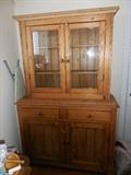 Antique Irish Pine Cabinet. With Original Glass Panes. 2 Drawers/Storage. It measures 77x50x 17 1/2 " circa 1850!