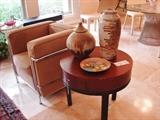 Handsome pottery and a round accent table