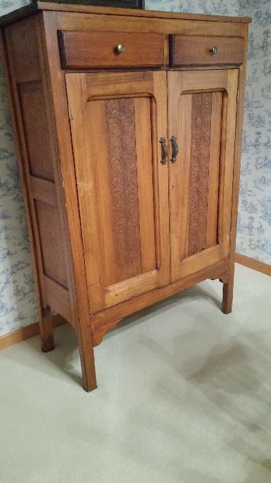 Antique Pie Safe with intricate wood carving and detail