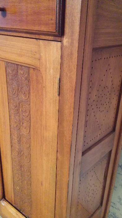 Antique Pie Safe with intricate wood carving and detail