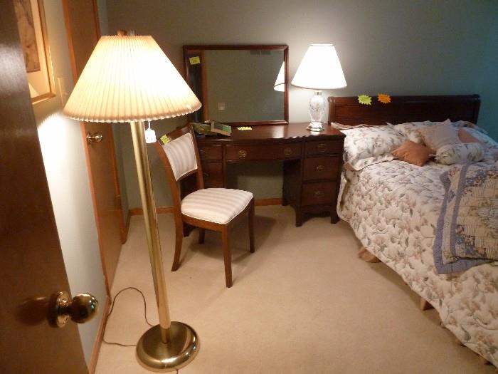 Floor lamp, double/full bed and head board, Desk, mirror, chair