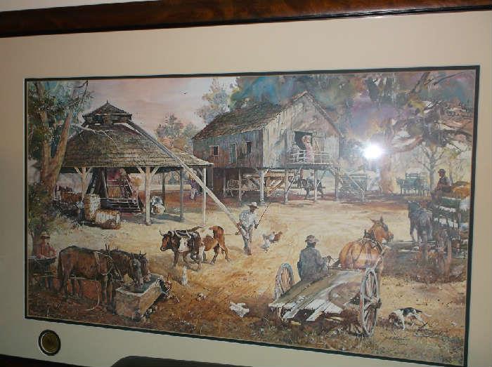 Jack DeLoney "Down at the Gin Yard"  163/1793 w/seal commemorative of 200th anniversary of cotton gin