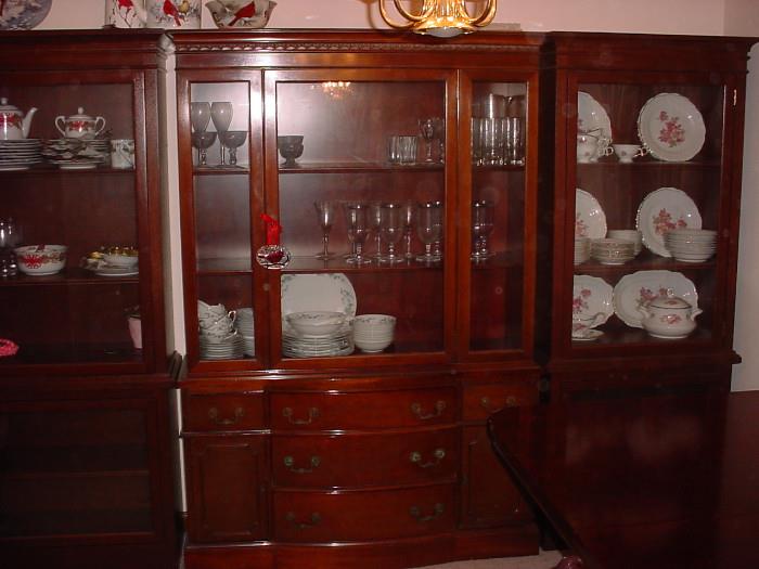 Hickory, N.C. Mahogany china cabinet with 2 custom made side cabinets.