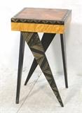 Lot 32:  Artist Signed Craft Side Table Display Pedestal. Painted grain finish. with "combed" detail to black legs. signed illegibly: Grant Noren (for Daniel Grant & Ingela Noren). Dated 09.: Dimensions:  H: 27 inches: W: 16 inches: D: 16 inches --- 