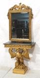 Lot 47:  2pc Carved Eagle Gilt Wood Console Table & Mirror. Thickly carved eagle table with black granite top. Table is  31.5"H x 33"W x 15"D: Dimensions:   --- 