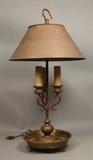 Lot 50:  Bronze Three Light Candle Lamp. Bowl base on feet. : Dimensions:  H: 29 inches: W: 15.75 inches: D: 15.75 inches --- 