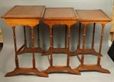 Lot 61:  Delicate 3 pc Nesting Tables Set. Thin faux Bamboo legs and frame. : Dimensions:  H: 23.25 inches: W: 19 inches: D: 13 inches --- 