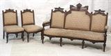 Lot 72:  3pc Carved Victorian Antique Parlor Set. Sofa &  pair chairs. : Dimensions:  H: 47.5 inches: W: 69 inches: D: 31 inches --- 