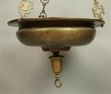 Lot 80:  Tribal Ethnic Brass Hanging Bowl Fixture. Pierced metal hanging elements. Could be used as a planter: Dimensions:  H: 35 inches: W: 15 inches --- 