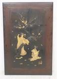Lot 84:  Chinese Wood Panel with Applied Mother of Pearl. Figural design of woman with carved wood tree & applied flowers.: Dimensions:  H: 43.75 inches: W: 29 inches --- 