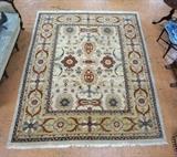 Lot 87:  9'7" x 8'3" Vintage Oriental Carpet Rug. Cream ground with rust, brown & aqua floral pattern: Dimensions:   --- 