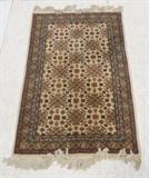 Lot 89:  5'6" x 3' Small Oriental Rug Carpet. Cream ground with repeating geometric design. : Dimensions:   --- 