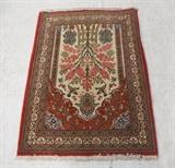 Lot 90:  4'1" x 2'11" Oriental Prayer Rug. Floral tree design with birds. Cream ground with reds & pale blues. : Dimensions:   --- 