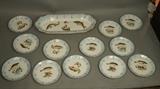Lot 119:  13pc Set Austrian LS&S CARLSBAD Fish Set. Porcelain Serving platter and individual plates. Marked.: Dimensions:  H: 19.75 inches: W: 8.75 inches --- US Shipping charge: $50