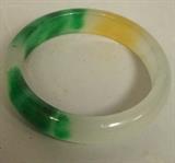 Lot 135:  Peking Glass style Bangle Bracelet. Green & yellow on milky white. : Dimensions:   --- US Shipping charge: $10