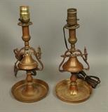 Lot 166:  Pr Bronze Vintage Ships Bell & Wheel Table Lamps. Marked England. : Dimensions:  H: 13.5 inches: W: 6 inches --- 