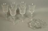 Lot 180:  7pcs BACCARAT Crystal. Six Stem Glasses. One Small Bowl.  Marked: Dimensions:  H: 7.5 inches: W: 3.25 inches --- US Shipping charge: $20