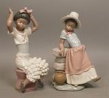 Lot 188:  2pcs LLADRO Figurines Sculptures. Both Young African American Girls. 5160; G-10. D-12s: Dimensions:  H: 9.5 inches: W: 4.5 inches: D: 4.25 inches --- US Shipping charge: $35
