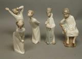 Lot 190:  5pcs LLADRO Children's Bedtime Figurines Sculptures. One African American Black Child dressed in crown. One child sits on tree stump. One child with dog.: Dimensions:  H: 8 inches: W: 4.75 inches: D: 4.25 inches --- US Shipping charge: $45