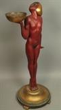Lot 198:  Art Deco Metal Female Nude Ashtray Stand. Saucy female. : Dimensions:  H: 27 inches: W: 11 inches: D: 11 inches --- 