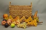 Lot 199:  9 Stone Grape Clusters. AND 8 Carved Stone Fruit. Natural Wood Branch.: Dimensions:   --- 