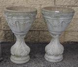 Lot 202:  Pair of Classical Design Tall Cement Garden Pots: Dimensions:  H: 26.5 inches: W: 15.5 inches: D: 15.5 inches --- 