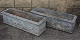 Lot 203:  Pair of Large Henri Studio Cement Garden boxes with floral decoration on sides.: Dimensions:  H: 11.5 inches: W: 37.5 inches: D: 12.5 inches --- 
