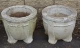Lot 205:  Pair of Footed Cement Garden Pots.: Dimensions:  H: 14 inches: W: 16 inches: D: 16 inches --- 